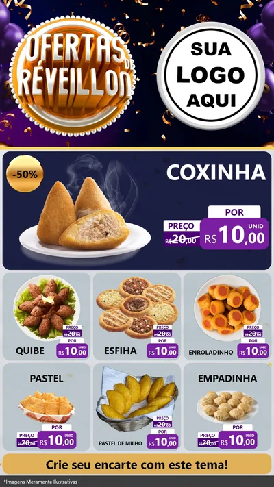 Modelo de Rede Social para Stories com o tema Ofertas de Réveillon para Salgadaria