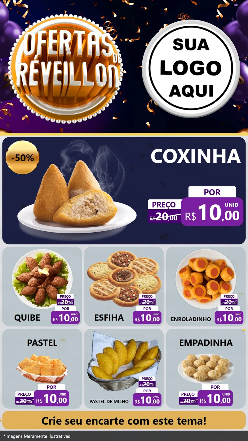 Modelo de Rede Social para Stories com o tema Ofertas de Réveillon para Salgadaria