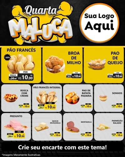 Modelo de Rede Social para Feed Instagram com o tema Quarta Maluca para Padaria
