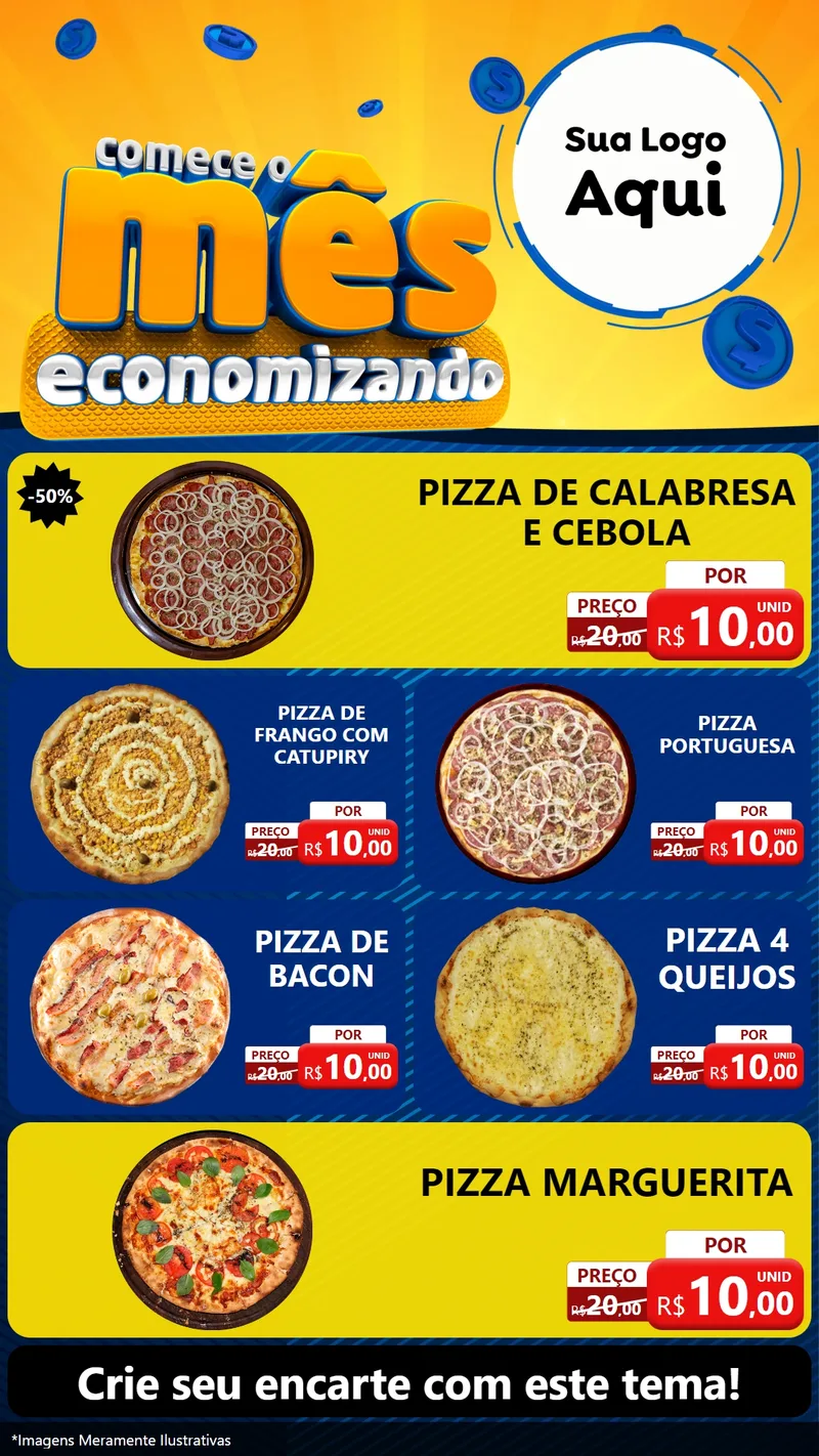 Modelo de TV para TV Vertical com o tema Comece O Mês Economizando para Pizzaria