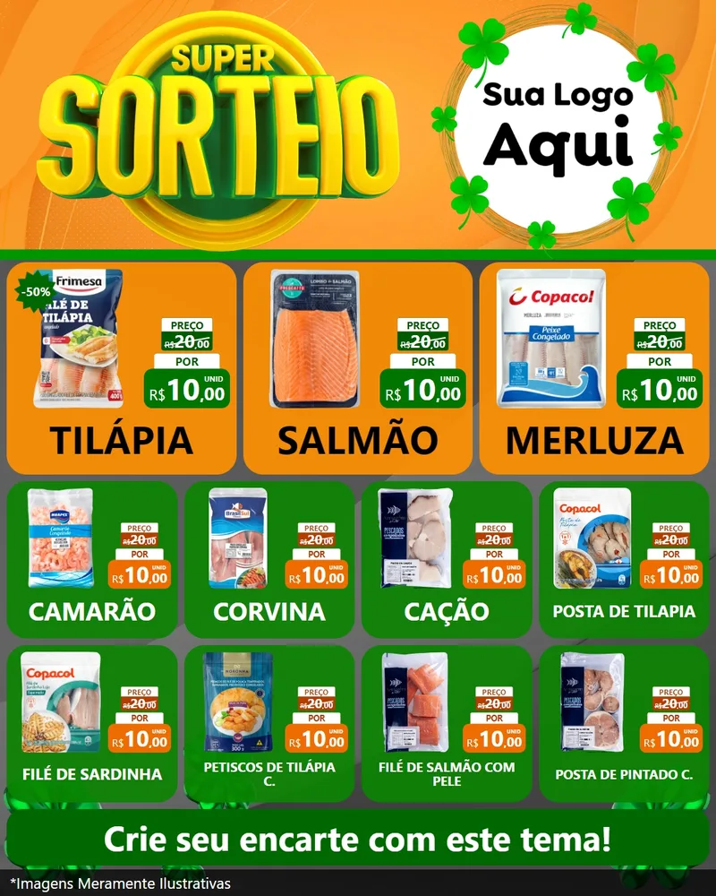 Modelo de Rede Social para Feed Instagram com o tema Super Sorteio para Peixaria