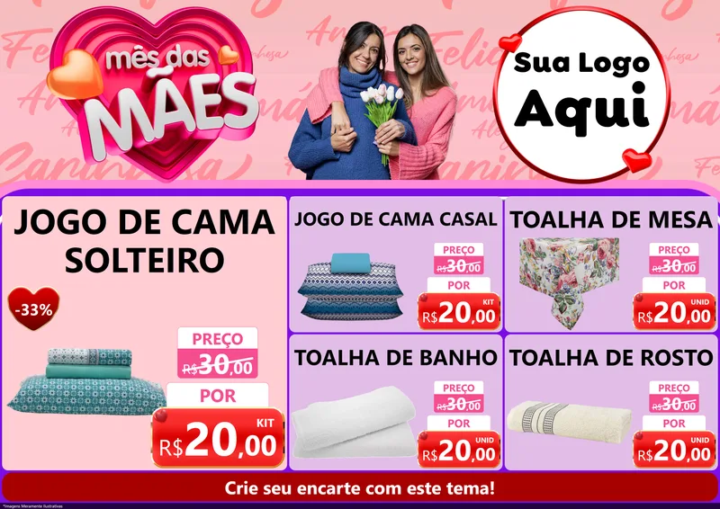 Modelo de Encarte para Encarte A4 Horizontal com o tema Mês Das Mães para Cama, Mesa e Banho