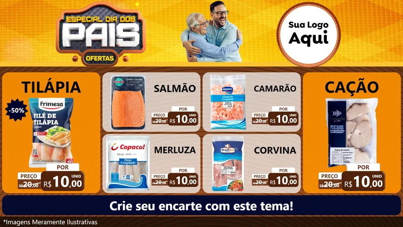 Modelo de TV para TV Horizontal com o tema Especial Dia dos Pais para Peixaria