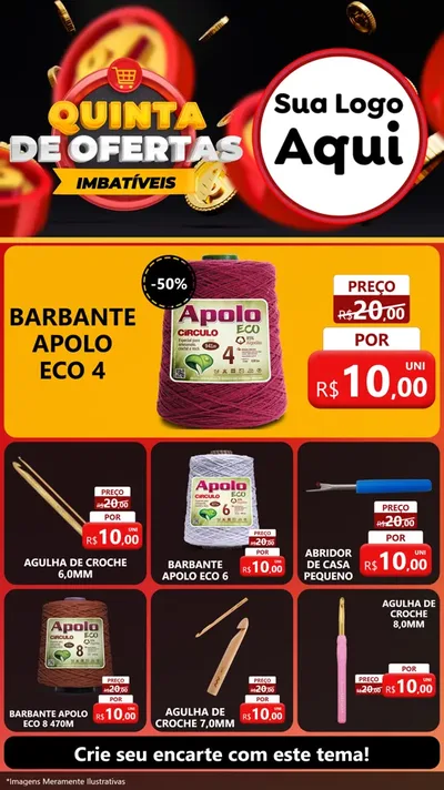 Modelo de Rede Social para Stories com o tema Quinta de Ofertas Imbatíveis para Armarinho e Aviamentos
