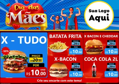 Modelo de Encarte para Encarte A4 Horizontal com o tema Dia das Mães para Hamburgueria