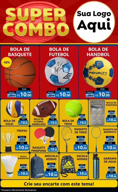 Modelo de Encarte para Encarte Grande com o tema Super Combo para Artigos Esportivos