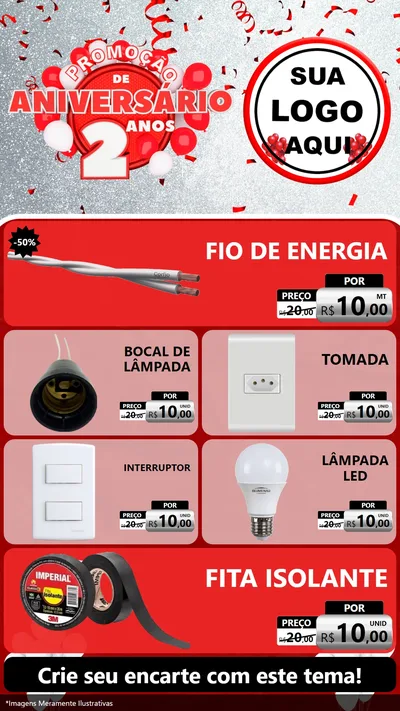Modelo de TV para TV Vertical com o tema Promoção de Aniversário - 2 Anos para Materiais Elétricos