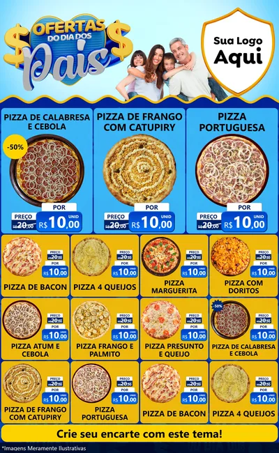Modelo de Encarte para Encarte Grande com o tema Ofertas do Dia dos Pais para Pizzaria