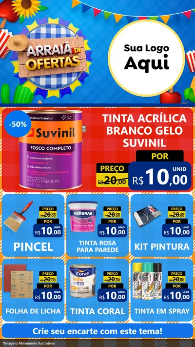 Modelo de Rede Social para Stories com o tema Arraiá de Ofertas para Tintas e Ferramentas