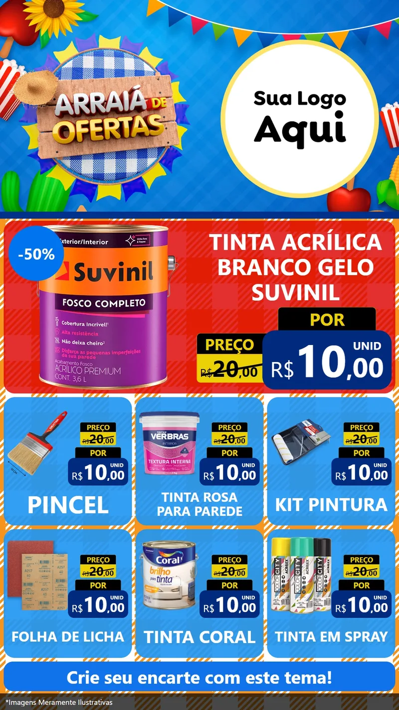 Modelo de Rede Social para Stories com o tema Arraiá de Ofertas para Tintas e Ferramentas