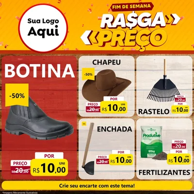 Modelo de Rede Social para Feed Facebook com o tema Fim de Semana Rasga Preços para Agropecuária