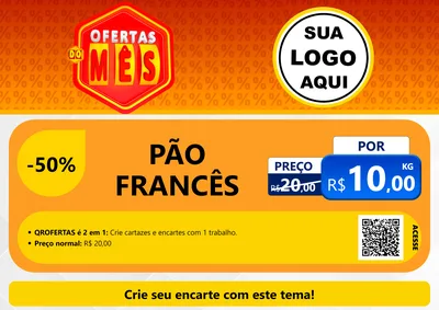Modelo de Cartaz para Cartaz A4 Horizontal com o tema Ofertas do Mês para Padaria