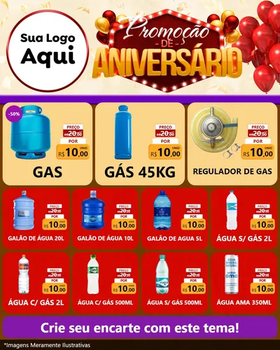 Modelo de Rede Social para Feed Instagram com o tema Promoção de Aniversário para Água e gás