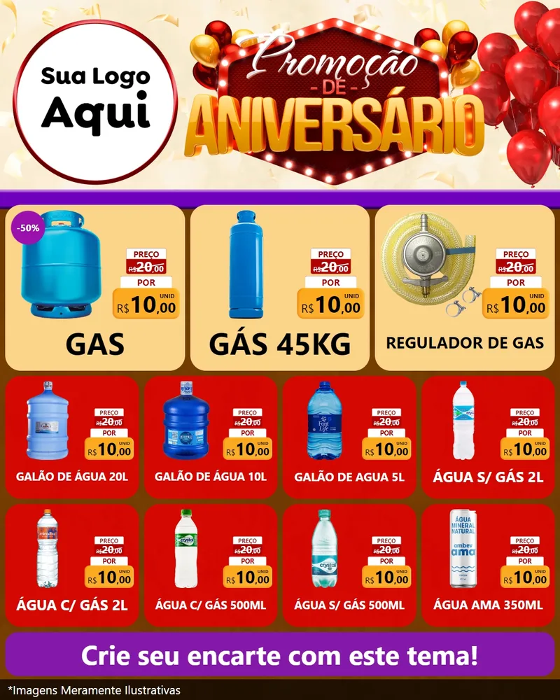 Modelo de Rede Social para Feed Instagram com o tema Promoção de Aniversário para Água e gás