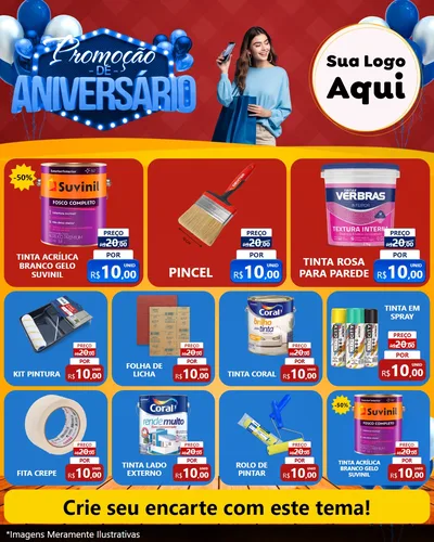 Modelo de Rede Social para Feed Instagram com o tema Promoção de Aniversário para Tintas e Ferramentas