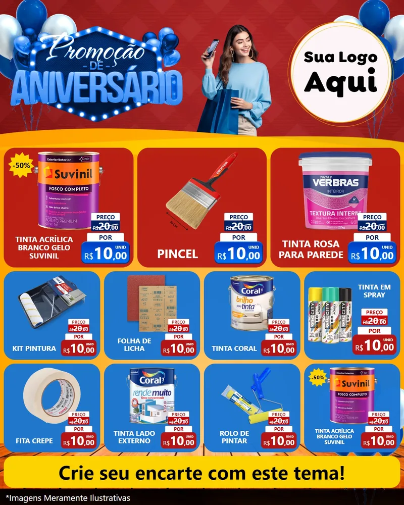 Modelo de Rede Social para Feed Instagram com o tema Promoção de Aniversário para Tintas e Ferramentas