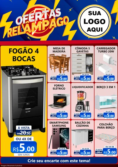 Modelo de Encarte para Encarte A4 Vertical com o tema Ofertas Relâmpago para Móveis e Eletro