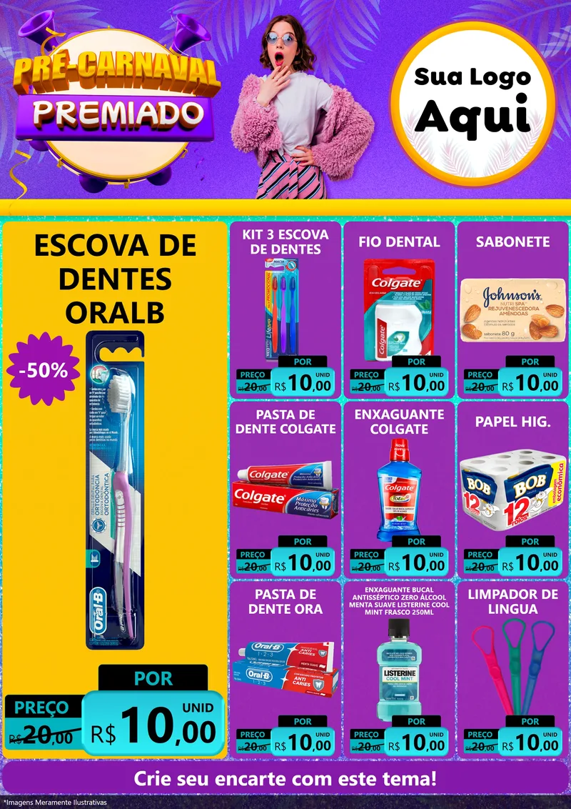 Modelo de Encarte para Encarte A4 Vertical com o tema Pré-Carnaval Premiado para Higiene Pessoal