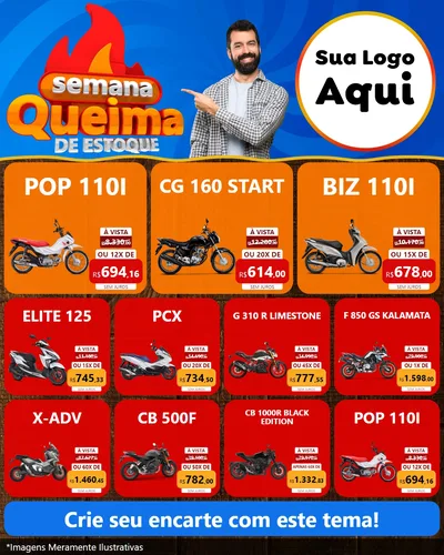 Modelo de Rede Social para Feed Instagram com o tema Semana Queima de Estoque para Concessionaria de Motos