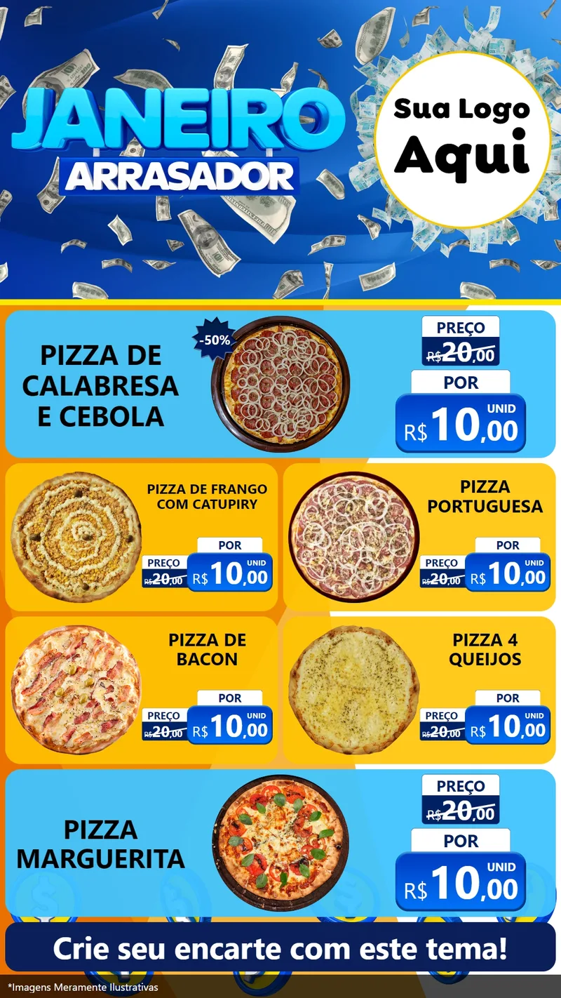 Modelo de TV para TV Vertical com o tema Janeiro Arrasador para Pizzaria