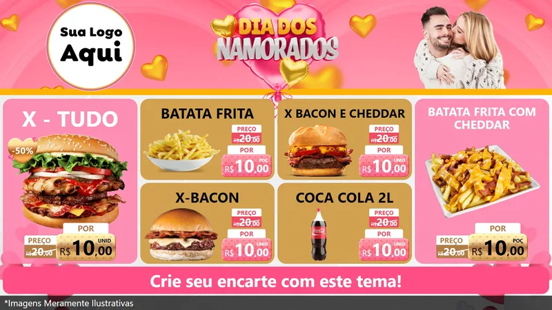 Modelo de TV para TV Horizontal com o tema Dia dos Namorados para Hamburgueria