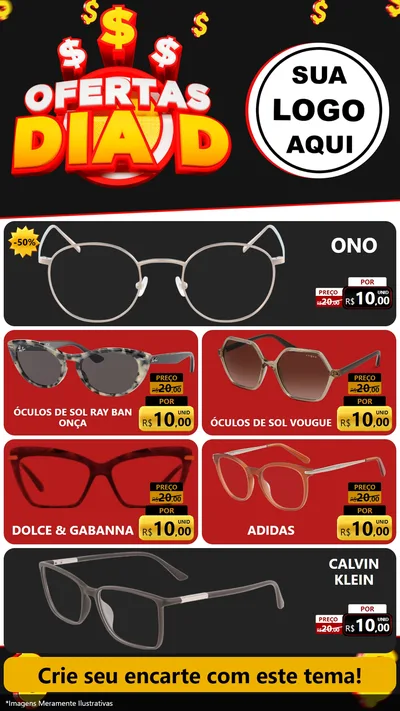 Modelo de TV para TV Vertical com o tema Ofertas Dia D para Óticas