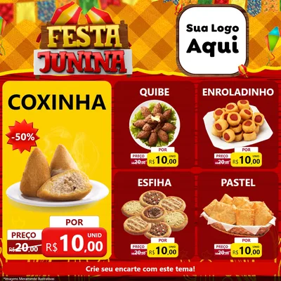 Modelo de Rede Social para Feed Facebook com o tema Festa Junina para Salgadaria