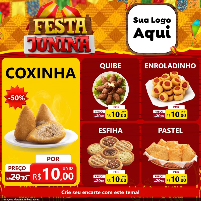 Modelo de Rede Social para Feed Facebook com o tema Festa Junina para Salgadaria