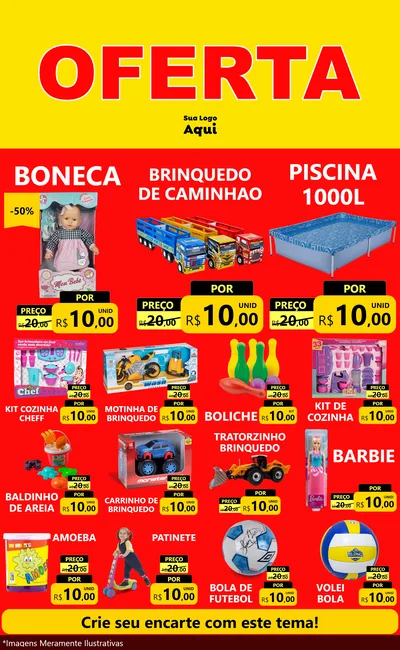 Modelo de Encarte para Encarte Grande com o tema OFERTA - Vermelho Cartaz para Brinquedos