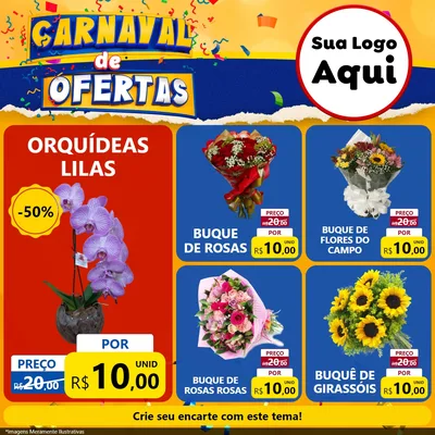 Modelo de Rede Social para Feed Facebook com o tema Carnaval de Ofertas para Floricultura e jardim