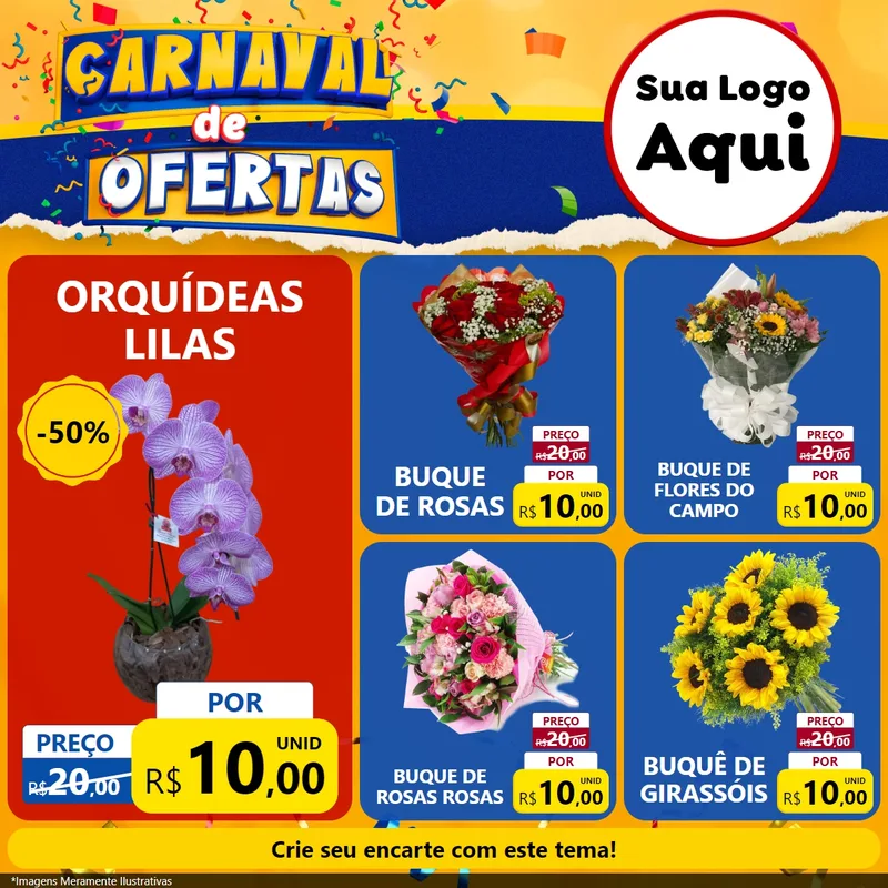 Modelo de Rede Social para Feed Facebook com o tema Carnaval de Ofertas para Floricultura e jardim