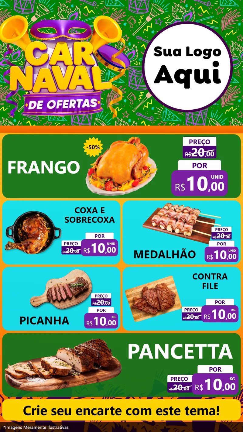 Modelo de TV para TV Vertical com o tema Carnaval de Ofertas para Assados