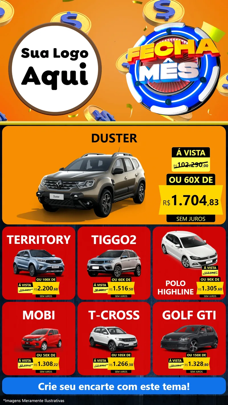Modelo de Rede Social para Stories com o tema Fecha Mês para Concessionaria de Carros