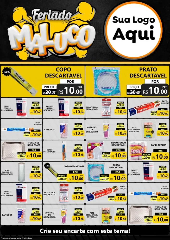 Modelo de Encarte para Encarte A4 Vertical com o tema Feriado Maluco para Embalagens