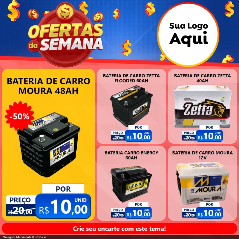Modelo de Rede Social para Feed Facebook com o tema Ofertas Da Semana para Baterias Elétricas