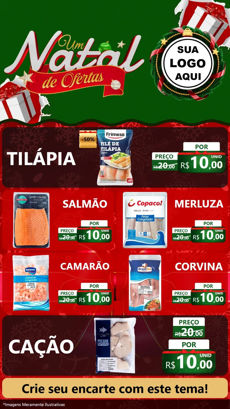 Modelo de TV para TV Vertical com o tema Um Natal de Ofertas para Peixaria