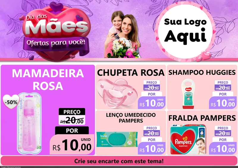 Modelo de Encarte para Encarte A4 Horizontal com o tema Dia das Mães Ofertas para Você! para Bebês