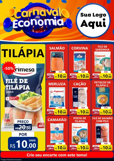 Modelo de Encarte para Encarte A4 Vertical com o tema Carnaval da Economia para Peixaria