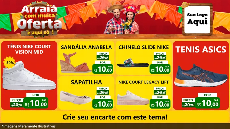 Modelo de TV para TV Horizontal com o tema Arraiá Com Muita Oferta - É Aqui Sô! para Calçados
