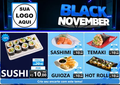 Modelo de Encarte para Encarte A4 Horizontal com o tema Black November para Comida japonesa