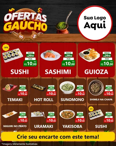 Modelo de Rede Social para Feed Instagram com o tema Ofertas Dia do Gaúcho para Comida japonesa