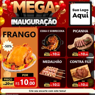 Modelo de Rede Social para Feed Facebook com o tema Mega Inauguração para Assados