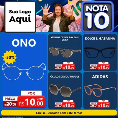Modelo de Rede Social para Feed Facebook com o tema Nota 10 para Óticas