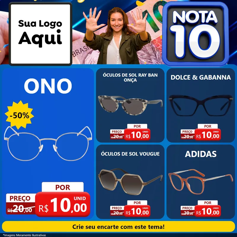 Modelo de Rede Social para Feed Facebook com o tema Nota 10 para Óticas