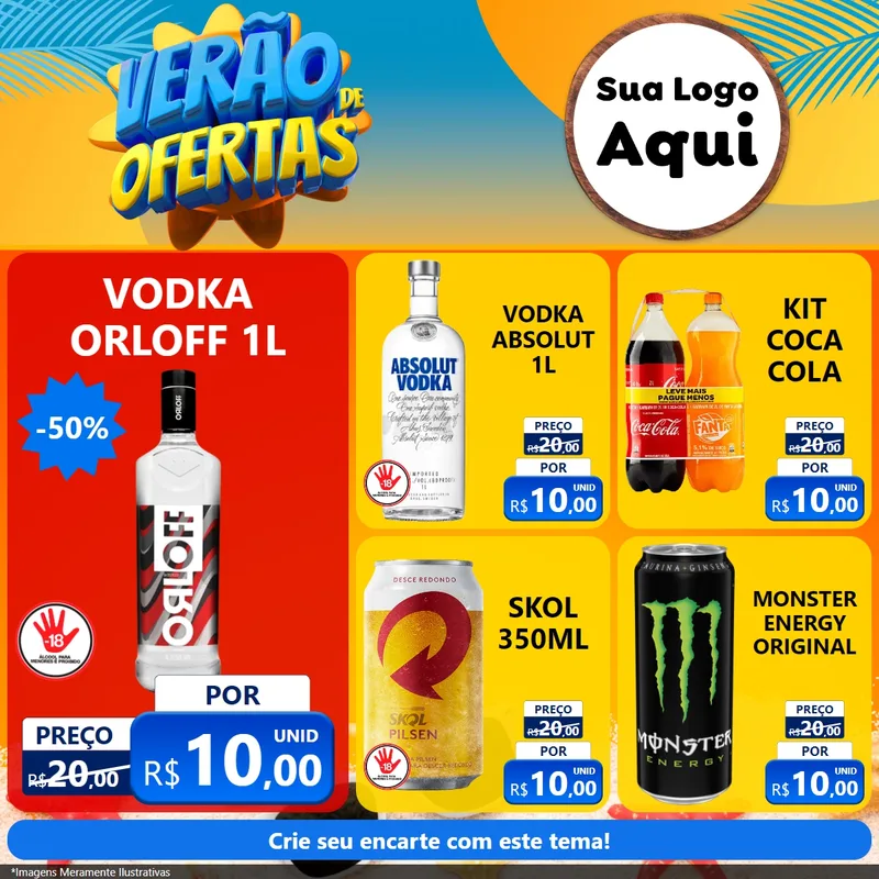 Modelo de Rede Social para Feed Facebook com o tema Verão de Ofertas para Distribuidora de bebidas