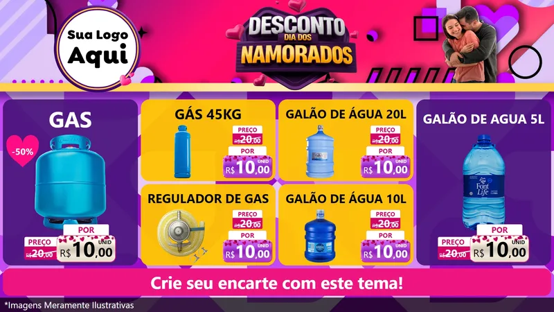 Modelo de TV para TV Horizontal com o tema Desconto Dia dos Namorados para Água e gás