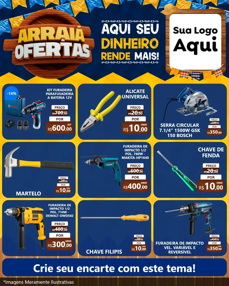 Modelo de Rede Social para Feed Instagram com o tema Arraiá de Ofertas - Junina para Maquinas e Ferramentas
