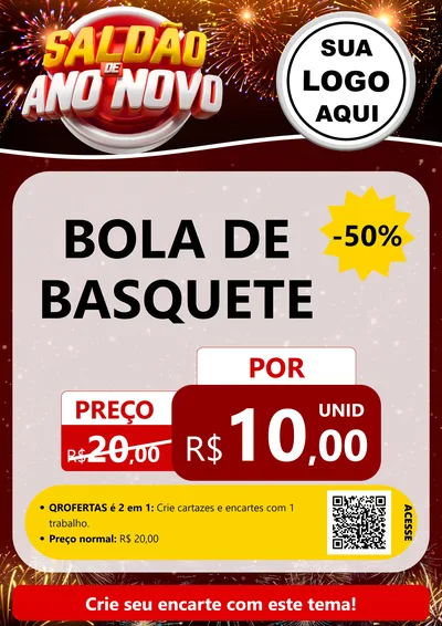 Modelo de Cartaz para Cartaz A4 Vertical com o tema Saldão de Ano Novo para Artigos Esportivos