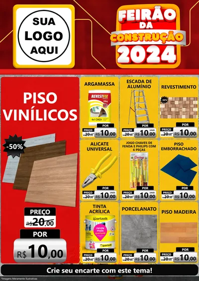 Modelo de Encarte para Encarte A4 Vertical com o tema Feirão da Construção 2024 para Material para Construção