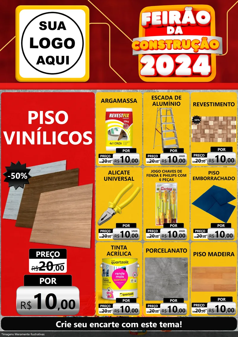 Modelo de Encarte para Encarte A4 Vertical com o tema Feirão da Construção 2024 para Material para Construção